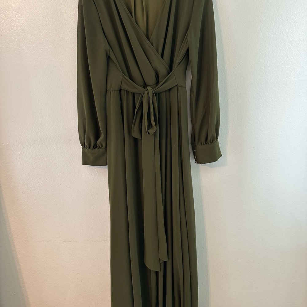 Elegant Olive Green Wrap Dress